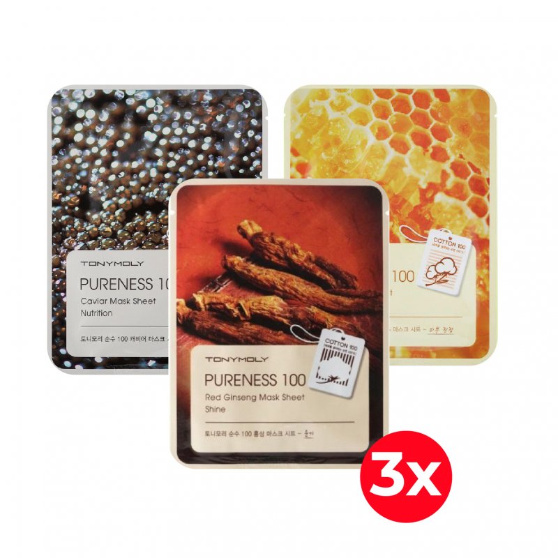 Tony Moly Pack 3X Mascarillas Pureness (Caviar, Propolis, Red Ginseng)